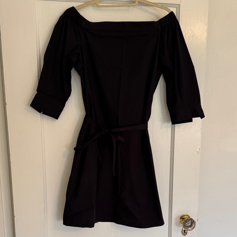 Theory Black Off-Shoulder Long Sleeve Dress